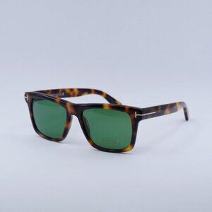 Tom Ford FT0906 53N Buckley02 Sunglasses Havana Square Frame, Green Lenses